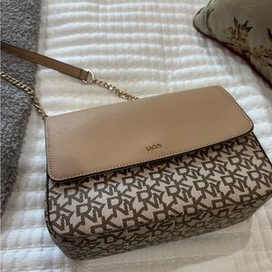 DKNY Tan and Brown Patterned Crossbody Bag